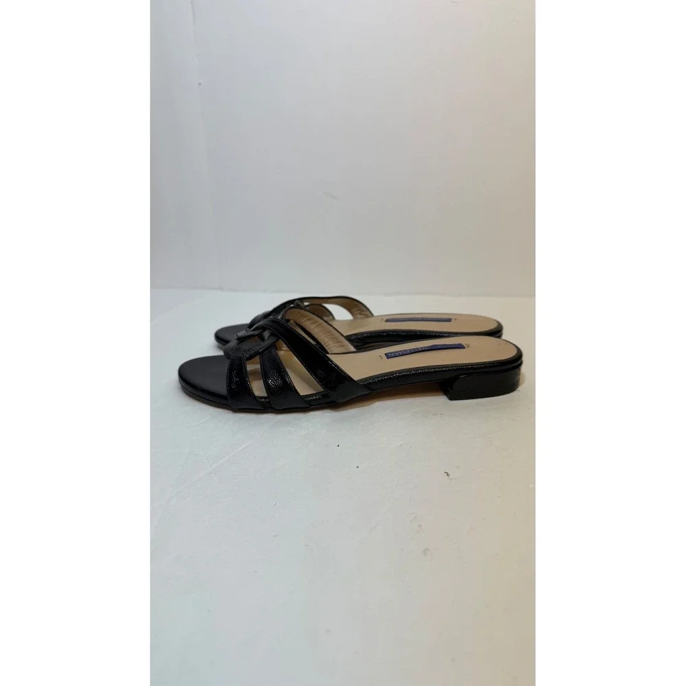 Stuart Weitzman Black Textured Leather Strappy Slide Sandals Made in Spain sz 6 - Picture 3 of 8